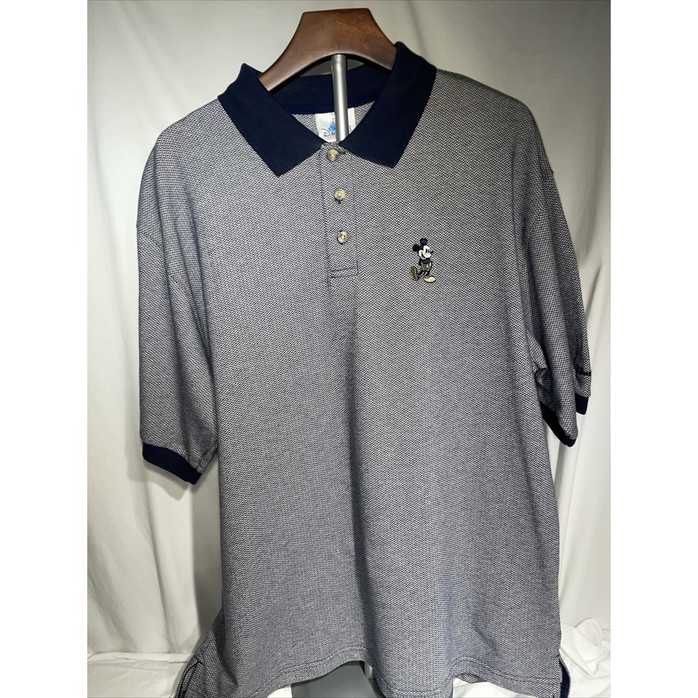 VTG Disneyland Resort Mickey Mouse Golf Polo Shirt Mens L Blue Short Sleeve